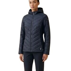 Spyder Womens Black Hybrid Quilted Puffer Hooded Jacket Large Light Weight